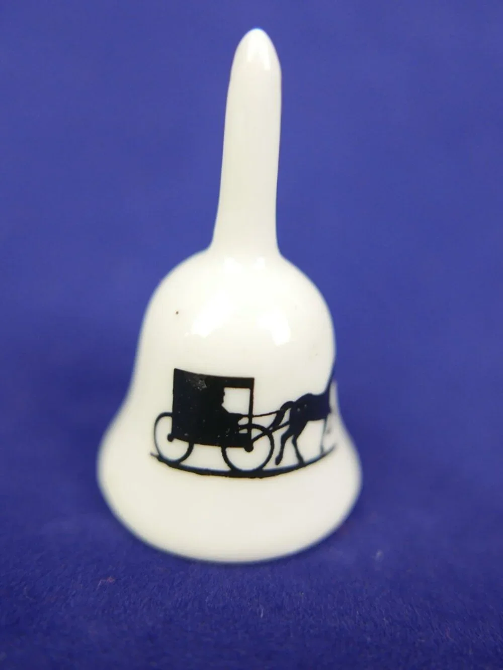 Vintage Amish Country Miniature Ceramic Souvenir Bell Horse & Buggy Silhouette